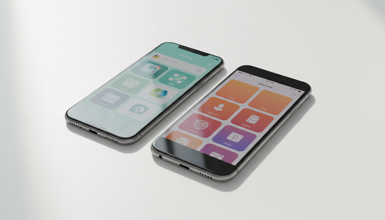 iOS ve Android telefon yan yana app ekranlarıyla